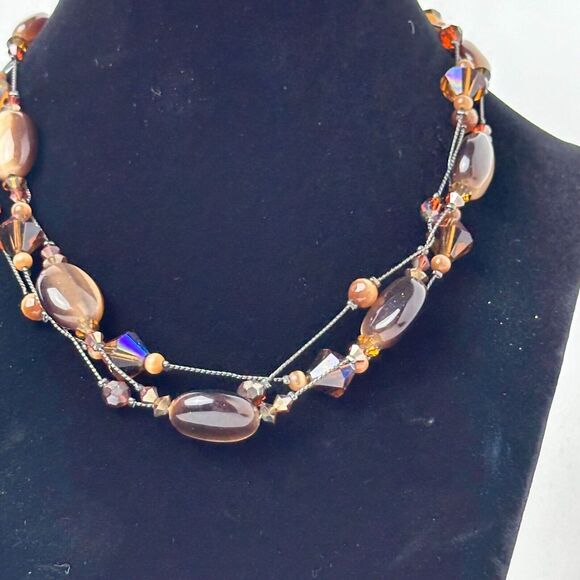 Dabby Reid Copper Tone Chain Beaded Statement Necklace Multi Strand Jewelry - Picture 7 of 16